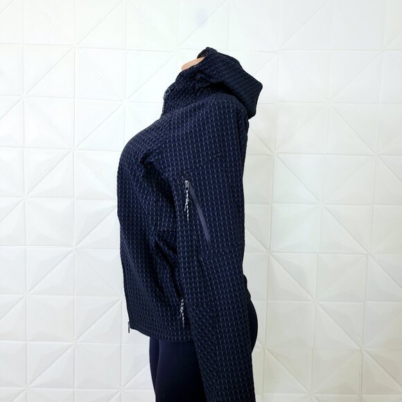 Lululemon Women Black Graphite Grey Water-Repellent Grid Fleece Hiking Jacket S - Picture 4 of 10